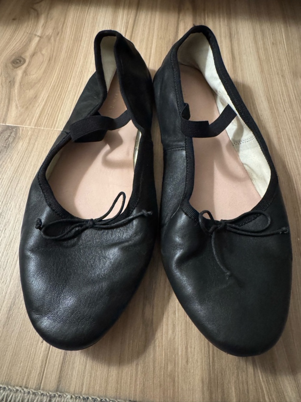 Loeffler Randall Black Leather Ballet Flats with Elastic Strap - Picture 2 of 4